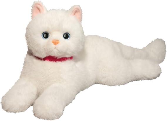 Douglas Alba White Cat Plush Stuffed Animal, 15 Inch DLux Soft Realistic Kitty Toy Fluffy White Cat Plush for Kids, Cat Lovers & Collectors