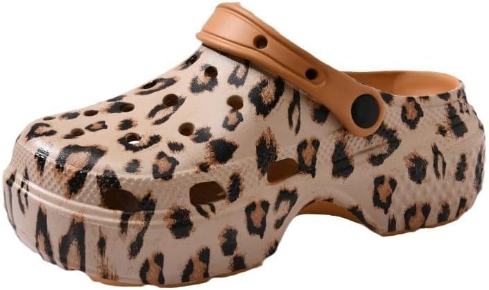 Women's Platform Clogs Slip on Slides Shoes Beach Sandals Gardener Clog Hight Heels Mule Slippers Garden Shoes DIY Accessories Leopard Sandals