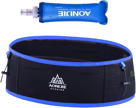 Running Hydration Belt with 250ml Soft Flask, Quick Drying Running Belt for CyclingHikingMarathon (black blue,L/XL)