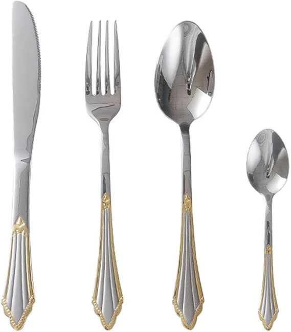 64 Piece Silverware Set,Stainless Steel Flatware Set,Elegant Cutlery Set For 16,Fork Spoon Knife Set Eating Utensils Tableware Set For Kitchens,Home Dishwasher Safe Luxur