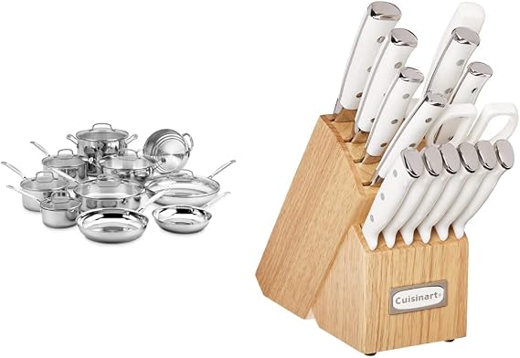 Cuisinart 77-17N Stainless Steel Chef's Classic Stainless, 17-Piece, Cookware Set & C77WTR-15P Advantage-Sets-Rivet, 15-Piece, White