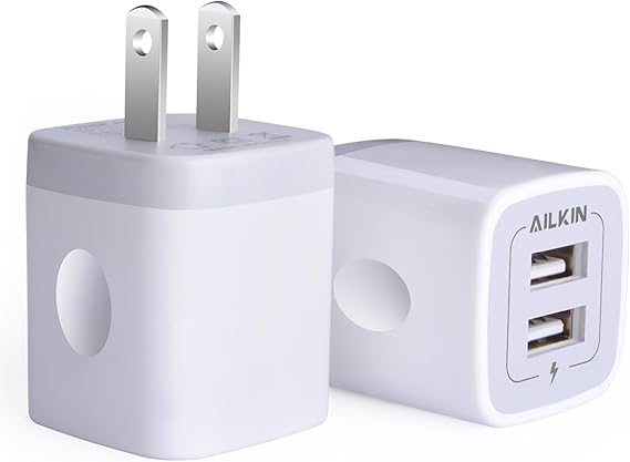 USB Wall Charger, Charger Adapter AILKIN 2Pack 2.1A Dual Port Quick Plug