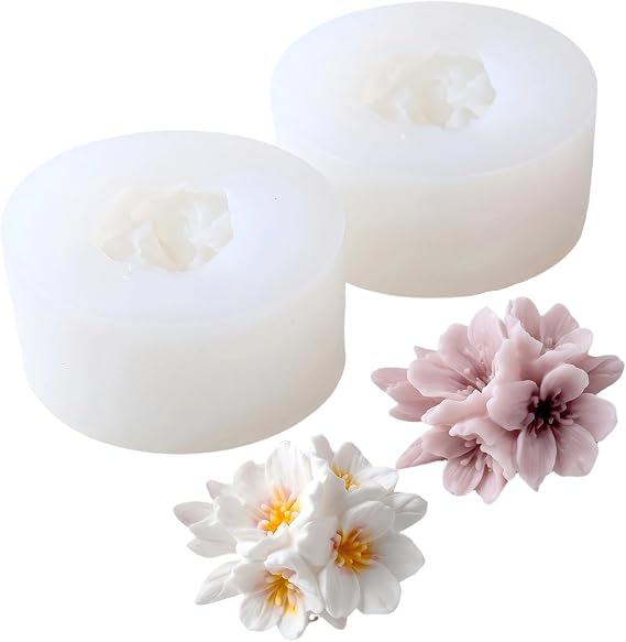2-Pack 3D Cherry Blossom Candle Molds Realistic Sakura Silicone Flower Molds for Scented Candle Making, Resin Casting, Soap, Plaster Crafts, Fondant Cake Decorating & DIY Gifts