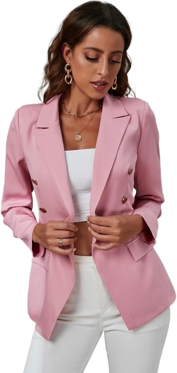 Womens 2023 Fall Casual Long Sleeve Blazers Lapel Collar Double Breasted Blazer