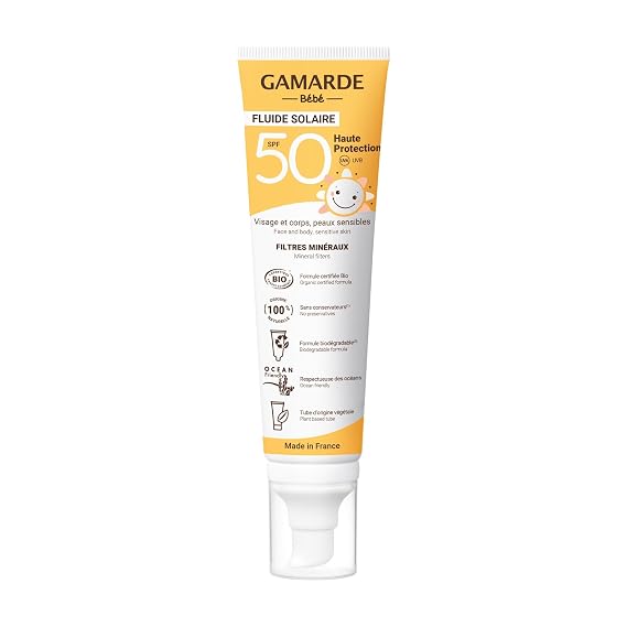 Gamarde Baby and Children Sun Fluid SPF 30 Sunscreen - Mineral Sunscreen for Kids - Invisible Texture, Chemical-Free, and Preservative-Free - 3.38 oz