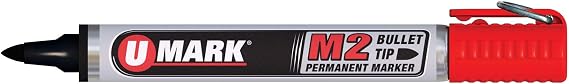 U-Mark M2 Bullet Tip Permanent Marker 12 Pack (Red, With Ring)