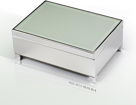 MusicBoxAttic Modern Elegant Musical Jewelry Box Silver Finish Glass Panel - Many Songs to Choose - Everything is Beautiful