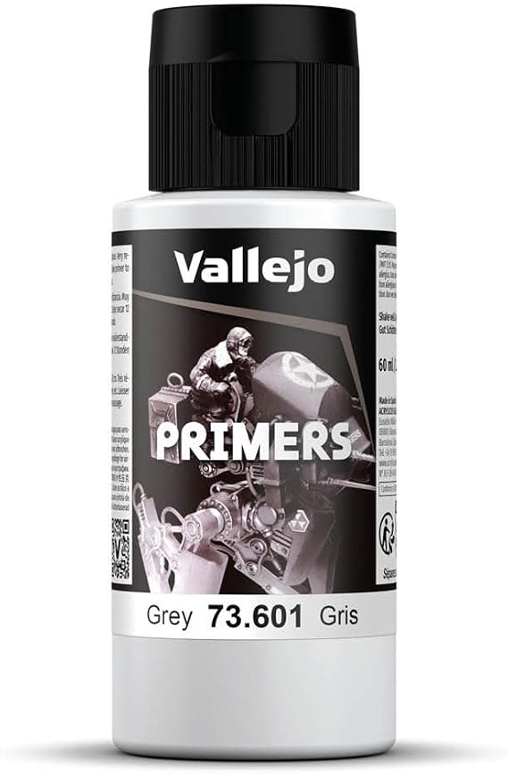 Vallejo - Surface Primer Color | Grey Acrylic Primer 60 ml (2.02 fl.oz.) | Matte Finish and Fast Drying | Perfect for Airbrushing and Great Adhesion to Figurines and Scale Models