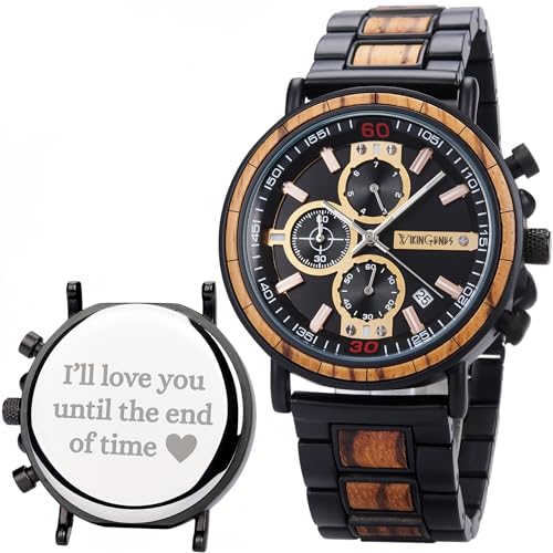 Vikingenes Wooden Watches for Men, Engraved Wood Watch, Personalized Mens Gift, Viking Watches, Natural Wood Wristwatch, Luxury Wooden Chronograph, Custom Engraved Watch, Unique Gift for Men