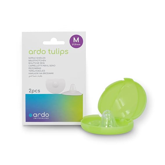 Ardo Tulips Contact Nipple Shields for Breastfeeding, Made in Switzerland, 2 Count with Carrying Case, BPA Free, (Size M, 20mm)
