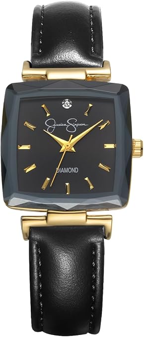 Jessica Simpson Diamond Collection Women's Square Dial Watch, Leather Strap, Classic Quartz Movement, Elegant Dress Watch