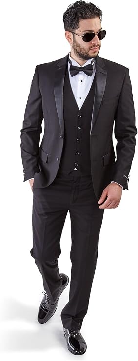 AZAR MAN Slim Fit Tuxedo Suit 2 Button 3 Piece Vested Satin Notch Lapel 4030