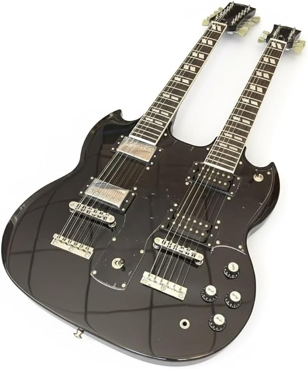 Double Neck Electric Guitar 12 String & 6 - Solid Mahogany Body & Rosewood Fretboard Dual Humbucker Pickups(Black)