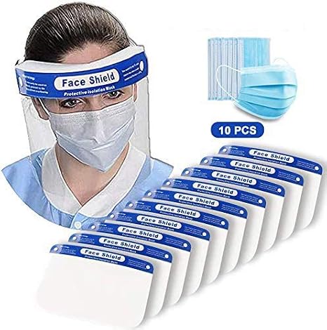 Reusable Face Shield, Plastic Safety Face Shield Reusable Full Face Transparent Breathable Visor Windproof Dustproof Hat Shield Protect Eyes And Face With Protective Clear Film Elastic Band (10pcs)