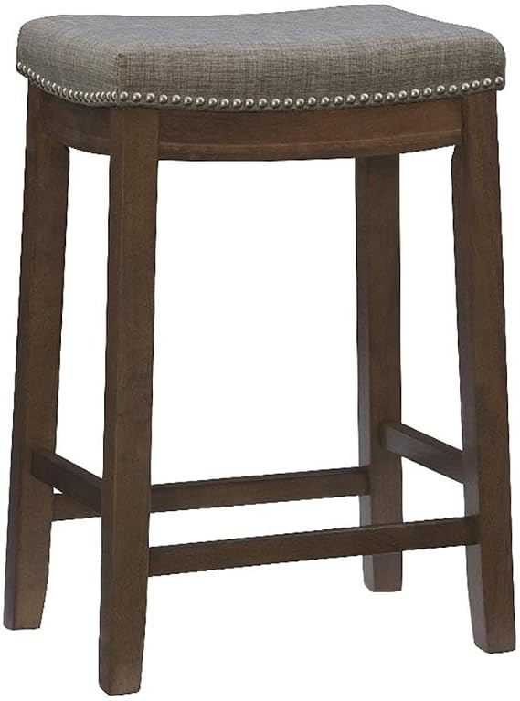 Linon Claridge Counter Stool Gray Woven Padded Seat Wood Frame in Rustic Brown