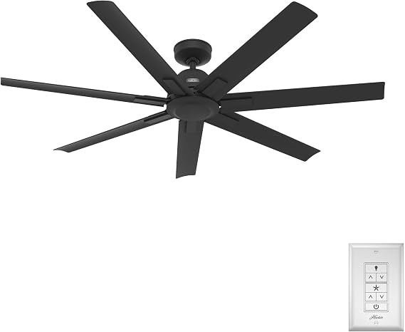 Hunter Downtown, Outdoor or Indoor, Ceiling Fan, 60 inch, Matte Black | No Light, Standard Mount, Wall Control, Quiet, 7 Blades, For Patio, Porch, Garage, 51590