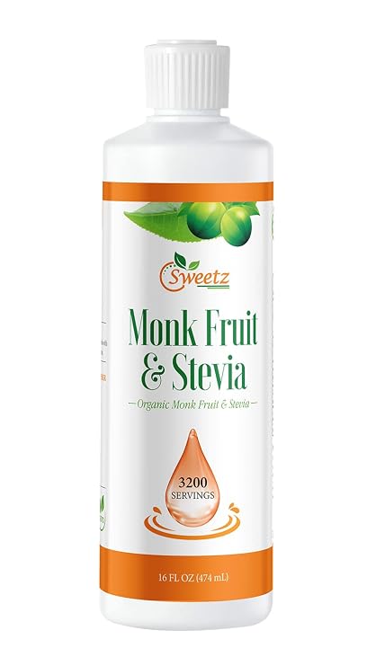 Monk Fruit & Stevia Liquid Sweetener Drops - Natural Sweeteners & Sugar Alternatives - Delicious Blend with No Bitter Aftertaste - Concentrated Sweetener Liquid Drops Extract 16 FL OZ (3200 Servings)