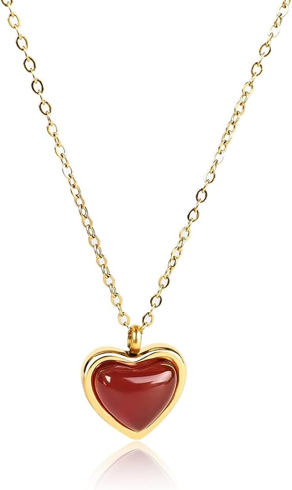 BelleVive 18K Carnelian Crystal Heart Pendant Necklace, Gifts for Women Heart Necklace - Crystal Heart Necklace for Women Gifts, Jewelry Valentine's Day Gift for Him Her