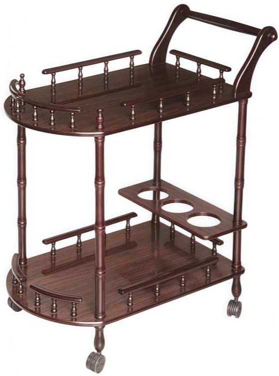 2 Tier Mobile Bar Cart, Serving Cart Wooden Double Tea Cart with Casters, Serving Cart with Wheels, Trolley, Brown, for Living Room Kitchen, Hotel