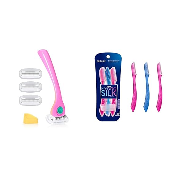 Billie Women's Razor Kit with 4 Refills + Magnetic Holder Bundle with Schick Hydro Silk Dermaplaning Tool with Precision Cover, 3ct