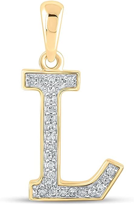10k Yellow Gold Womens Round Real Natural Diamond I2 clarity; G-H color Initial L Letter Pendant 1/12 Cttw (Length 0.79 inches Width 12.8 mm)