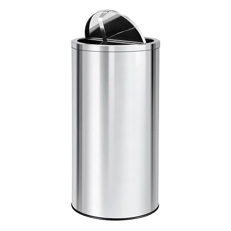 18.5 Gallon Stainless Steel Trash Can with Lid, 70 Liter Round Swing Top Garbage Can with Removable Inner Bucket, Durable Waste Container Recycling Bin for Kitchen and Office, Silver