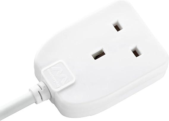 Masterplug One Socket Single Extension Lead, 10 Metre Cable, Unswitched, 1-Way Plug Extension Cable, Basic Power, White, 13A, 1G, 10m, BOG10