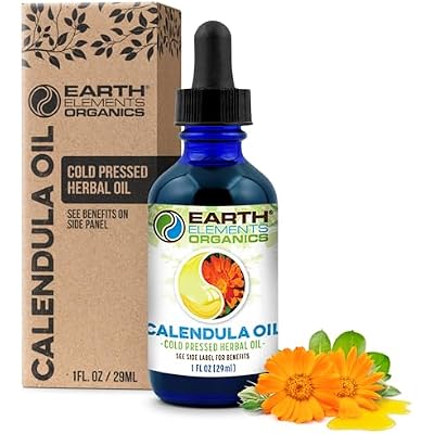 Calendula Oil with Sunflower Oil, Herbal Care for Chapped or Damaged Skin, Organic Skincare for All Skin Types - 1 fl oz