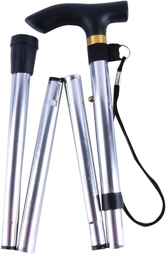 Adjustable Cane, Aluminum Metal Portable Crutches, Collapsible Lightweight Durable Walking Cane with Comfortable Grip,Chrome