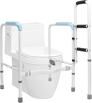 665lbs Toilet Safety Rail - Medical Grade Heavy Duty Bariatric Support Frame - No-Drill Stand Assist with Vacuum Suction Cup & Foam Handles - Adjustable Height & Width for Seniors, Post-Surgery