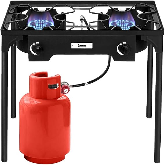 Outdoor Camp Stove, 2-Burner High Pressure Propane Gas Cooker, Portable Gas Cooking for Camping, Patio (Double Burner)