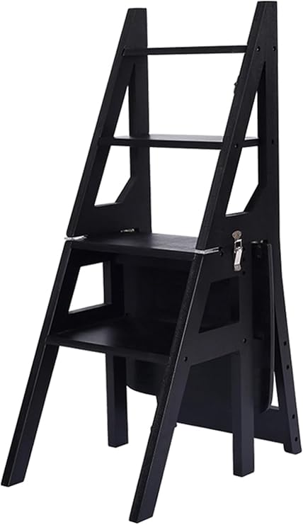 Solid Wood Folding Library Ladder Chair Step - 4-Step Stool & Flower Stand - Dual Purpose Stepladders - Foldable Step Chair for Home/Library(Size:D)