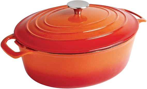Vogue GH311 Oval Orange Casserole Dish 110X243X295mm 5Ltr Cast Iron Cocotte Creuset
