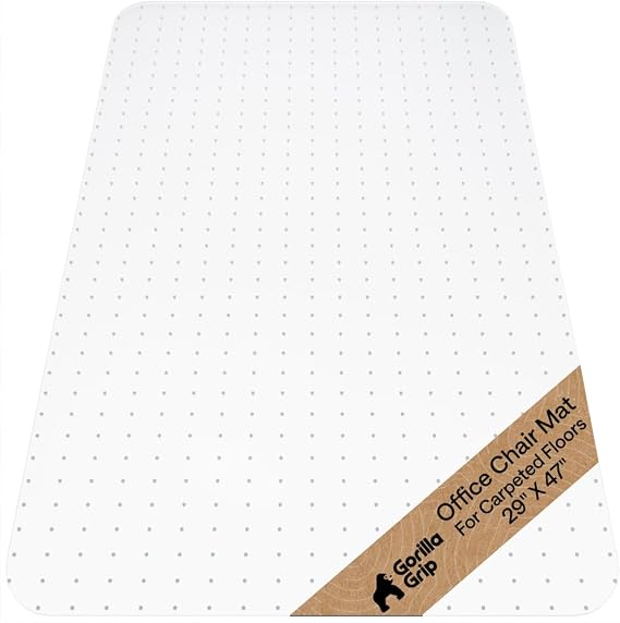 GORILLA GRIP Office Chair Mat for Carpet Floors, Heavy Duty, 29x47 Clear | Easy Glide Slip Resistant Mats Under Desk, Carpeted Floor Protector for Work and Gaming Rolling Chairs, Computer Accessories