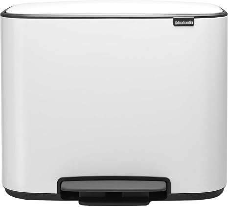 Brabantia Bo Pedal Bin - 3 x 11L Inner Buckets (White) Waste/Recycling Kitchen Bin with Removable Compartments - Free Bin Bags
