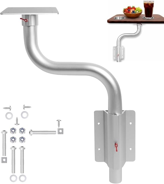 Adjustable Marine Boat Table Pedestal (5 lbs Weight, 110 lbs Load), Premium Rust-Resistant Aluminum 360 Swivel Detachable Leg for Yacht Class A RV Fifth Wheel, Durable Stand (Silver)