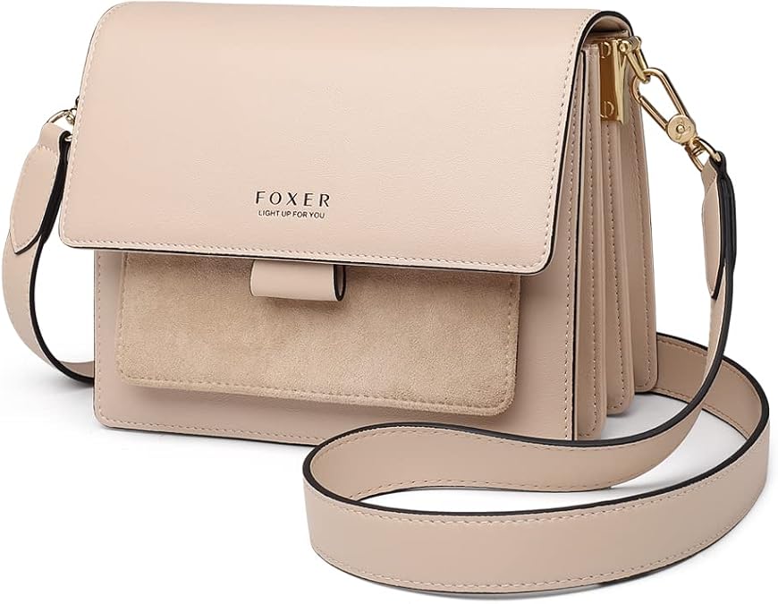 FOXER Mini Crossbody Bag, Split Cow Leather 4 Colors Ladies Small Shoulder Bag Women Cell Phone Purse with Adjustable Shoulder Strap Leather Small Messenger Bag for Women, Ladies, Girls (Apricot)