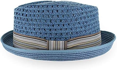 Belfry Men Women Summer Straw Porkpie Vented Trilby Fedora Hat in Blue Tan Black Brown Burgundy