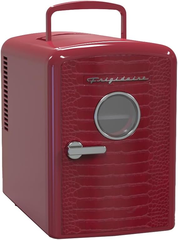 Frigidaire 9 can/6l mini personal fridge cooler Crocodile finish door-W: 7.08" x L: 11.81" X H: 10.04 (Red)