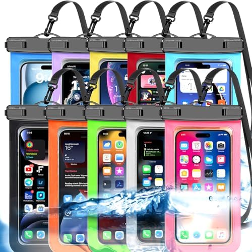 Famoby Up to 8.3 10 Pack Multicolor Universal Waterproof Phone Pouch, Large Phone Waterproof Case Dry Bag, Protection Level: IP68, Outdoor Sports for Apple iPhone,Samsung,and More, Multicolor 10 Pack