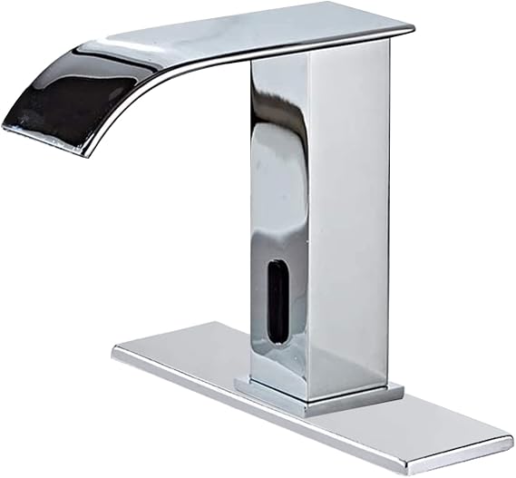 Dual Powered Automatic Touchless Bathroom Faucet Sensor Waterfall Chrome Bathroom Sink Faucet Electronic Motion Sensor Activated Hands-Free Vanity | Electronic Motion Activated Hands-Free Vanity Sensor Faucet