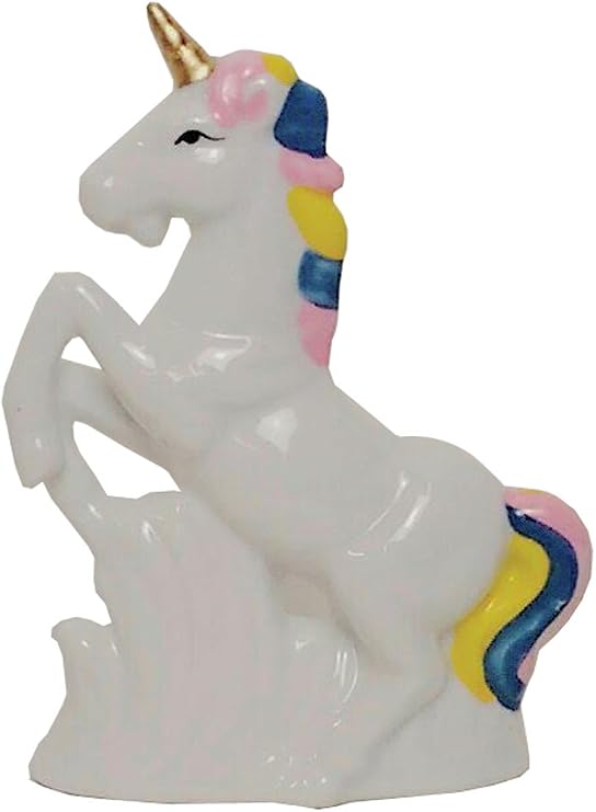 2281 Porcelain White Unicorn Figurine with Colorful Mane and Tail 5" x 3.5"