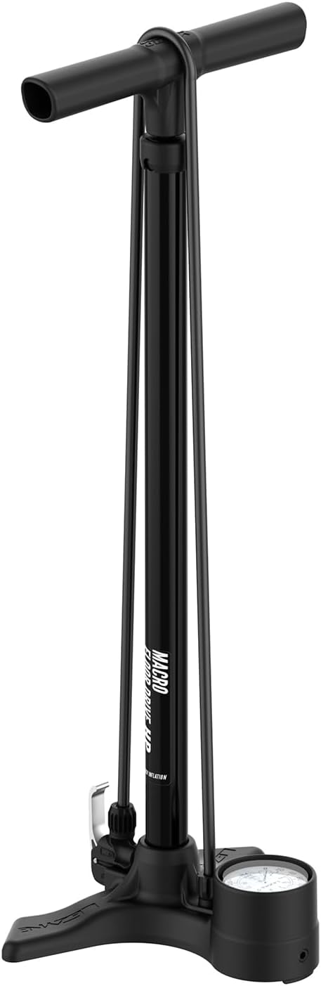 LEZYNE Macro Floor Drive High Pressure Bicycle Pump | 2.5" Analog Gauge, 220 PSI Inflation for Road/Track Bikes, Fits Presta/Schrader Valve, ABS Flip Chuck/Dual Valve Options