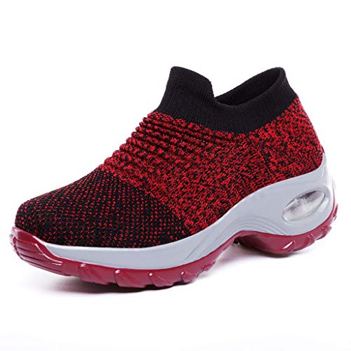 Super Soft Womens Walking Shoes Ladies Soft Comfy Sole Sneakers Sock Shoes Red