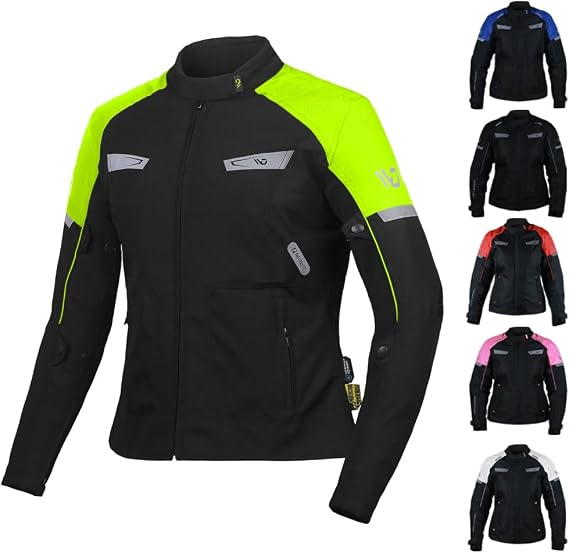 WD Motorcycle Jacket Women - Adjustable Slim Fit Biker Jacket Women Riding Gear with CE Armor - All Season Waterproof Textile Jacket with Thermal Lining & Ventilation (Yellow, X-Large)