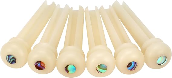 Blisstime 6pcs Unbleached Guitar Bone Bridge Pins Natural Bone Color Replacement Parts with Abalone Dot