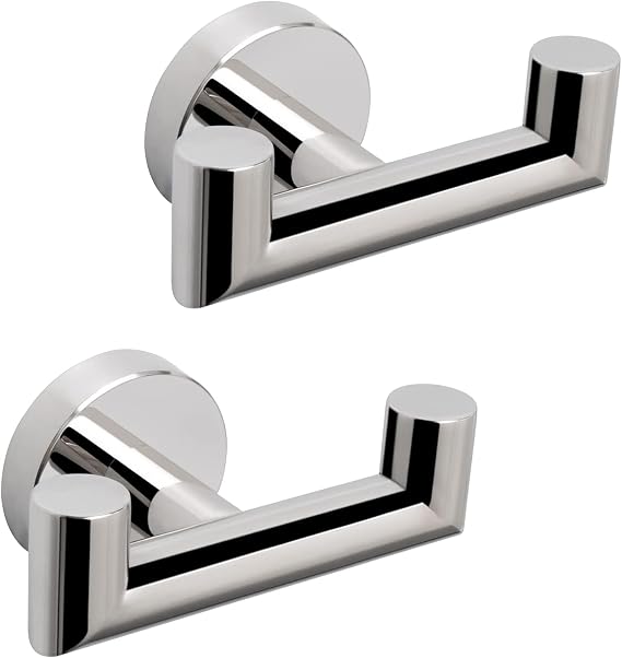 Coat Hooks Wall Mounted - 2 Pack SUS 304 Stainless Steel Rectangular Robe Door Hooks, Brushed Silver for Bathroom, Bedroom, Kitchen, Office