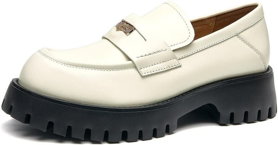 BEAU TODAY Chunky Loafers Women,Patent Leather Platform Loafers for Women,Lug Sole Slip On Penny Shoes,Comfortable Work Office Business Casual Dress Shoes