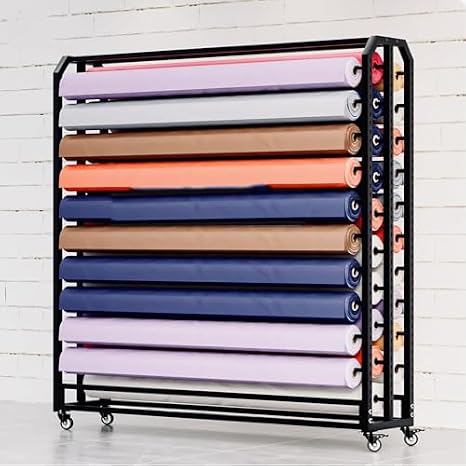 Fabric Roll Storage Rack,Commercial, Boutique Display Textile Fabric Roll Storage Rack With Adjustable Hanging Rod & Brakeable Wheels, Heavy Duty Steel Organizer Holder f(30 Rods-Wide-130cm)