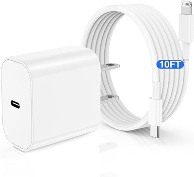 iPhone Fast Charger Block, Wall Charger Plug with Long USB C to Lightning Cable Cord 10ft, Type C Charging Power Adapter Cube Brick Box for Apple iPhone 1414 Pro Max14 Pro1313 Pro1212 Mini11